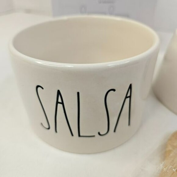 Rae Dunn Guacamole And Salsa Bowl Set Ceramic Dip Bowls 2 Bamboo Spoons - Picture 2 of 12